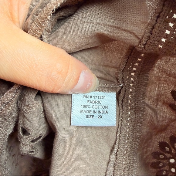 Ruffle Sleeve Brown Eyelet Lace Blouse Cottagecore Boho Romantic Top Cotton - Picture 8 of 12